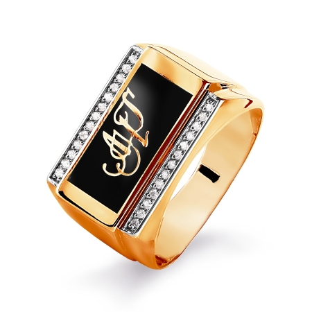 Т182044052 мужское золотое кольцо с эмалью и фианитами