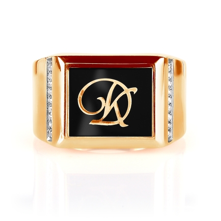 Т182044048 мужское золотое кольцо с эмалью и фианитами