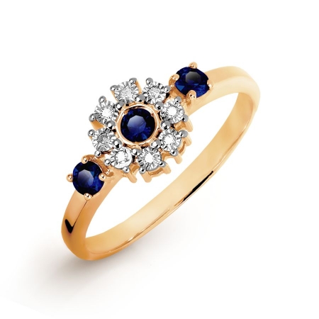 Ювелирный завод Топаз Золотое кольцо Цветок с сапфирами, бриллиантами