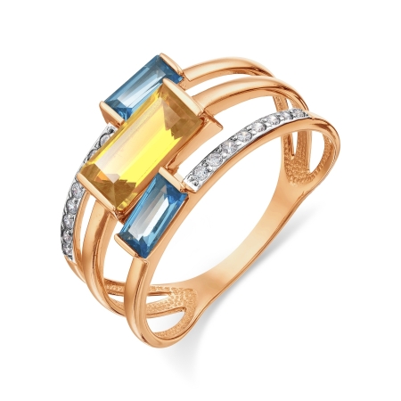 Т147018092 золотое кольцо с топазами, цитрином и фианитами