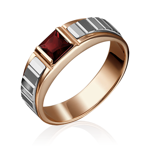 Мужское кольцо из комбинированного золота с гранатом