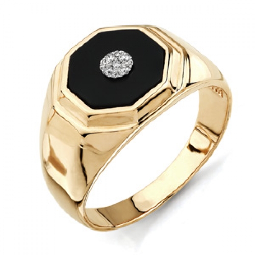 Золотое мужское кольцо с бриллиантами, ониксом