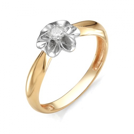 Золотое кольцо в виде цветка с одним бриллиантом