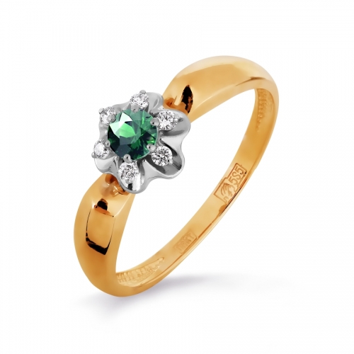 Ювелирный завод Топаз Золотое кольцо с изумрудом и бриллиантом