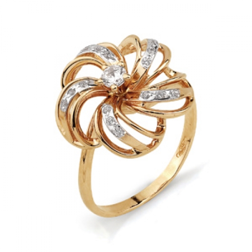 Ювелирный завод Топаз Золотое кольцо Цветок с фианитами