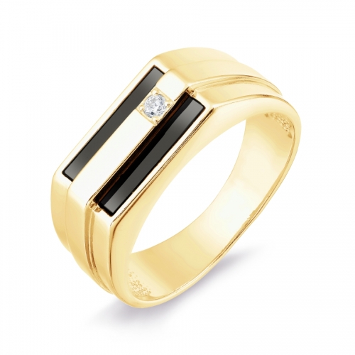 Мужское кольцо из желтого золота с фианитами