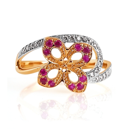 Т141014333-01 золотое кольцо с рубином и бриллиантом