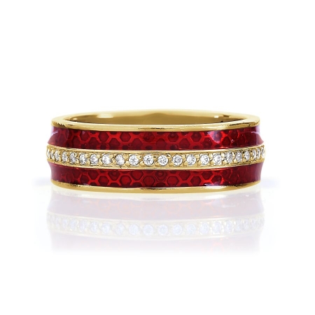 Т957016658-1 кольцо из желтого золота с эмалью, фианитами