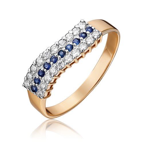 Ювелирный завод «Платина» Золотое кольцо с бриллиантами и сапфирами
