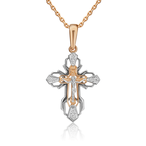 Крестик из комбинированного золота с бриллиантом