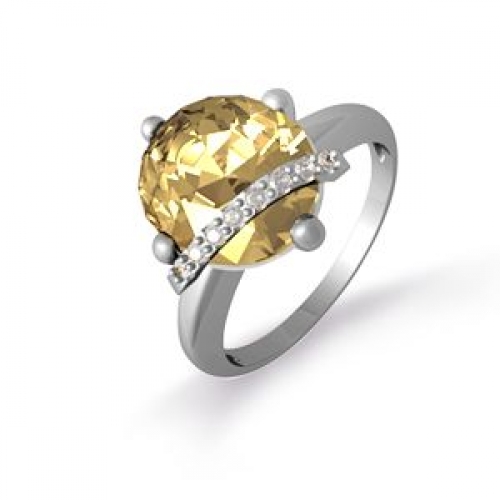 Кольцо из белого золота с цитрином и фианитами