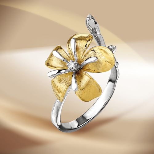 Кольцо Цветок из белого золота с бриллиантом