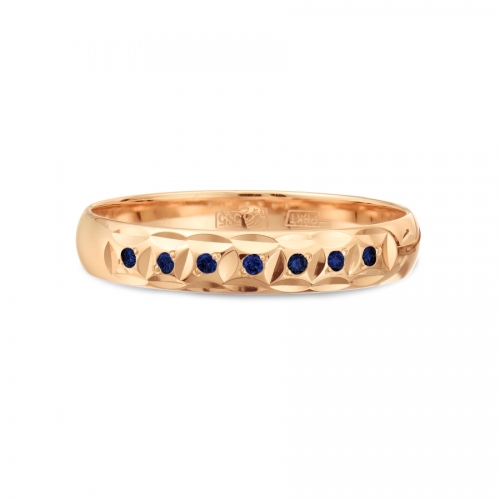 Золотое кольцо обручальное с сапфирами