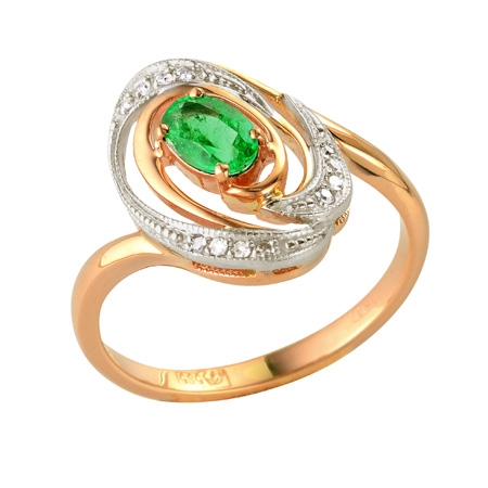 Т-13158 золотое кольцо с изумрудом и бриллиантами