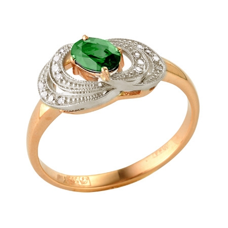 Т-12762 золотое кольцо с изумрудом и бриллиантами