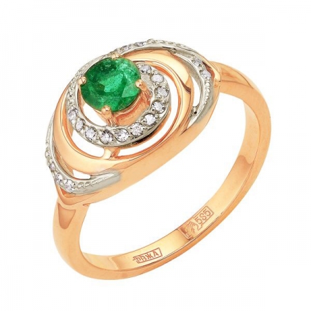 Т-13210 золотое кольцо с изумрудом и бриллиантами