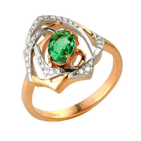 Т-12828 золотое кольцо с изумрудом и бриллиантами