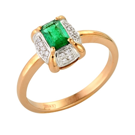 Т-12818 золотое кольцо с изумрудом и бриллиантами
