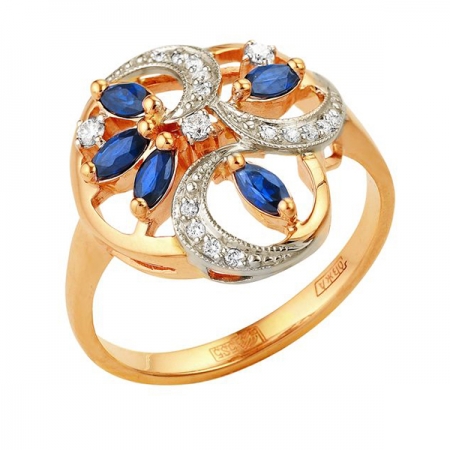 Т-12866 золотое кольцо с сапфиром и бриллиантами