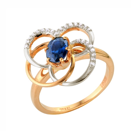 Т-12891 золотое кольцо с сапфиром и бриллиантами