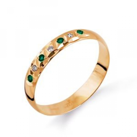 Золотое кольцо обручальное с изумрудом, бриллиантами