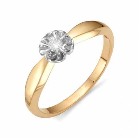 11656-100 золотое кольцо в виде цветка с одним бриллиантом