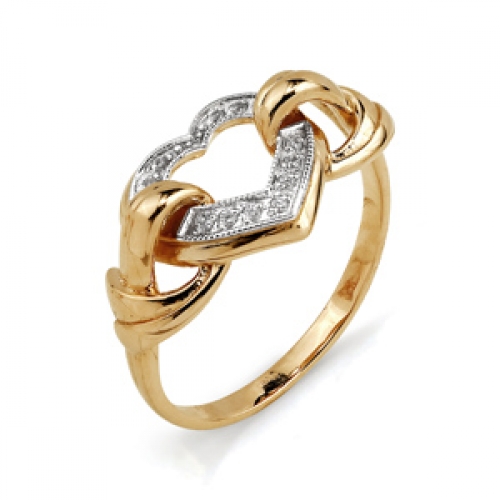 Золотое кольцо Сердце с фианитами