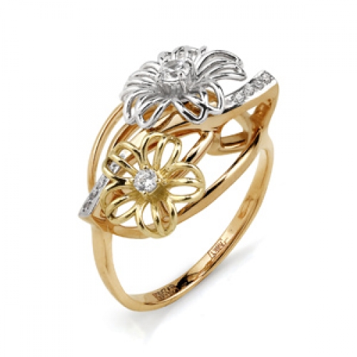 Ювелирный завод Топаз Золотое кольцо Цветы с фианитами