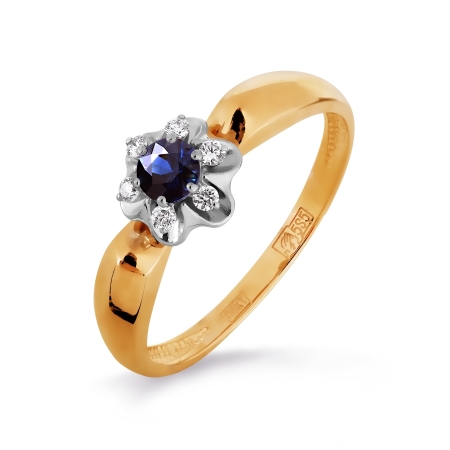Т131016188-01 золотое кольцо с сапфиром, бриллиантами