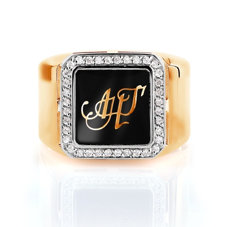 Т182044049 мужское золотое кольцо с эмалью и фианитами