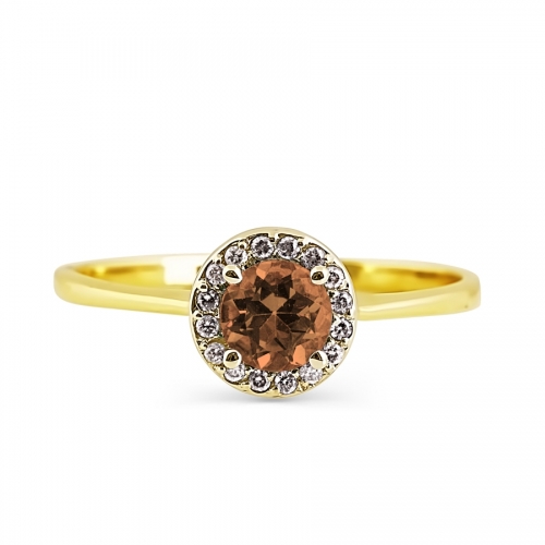 Кольцо из желтого золота с раухтопазом и бриллиантом