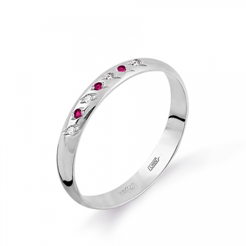 Ювелирный завод Топаз Обручальное кольцо из белого золота с рубином и бриллиантом