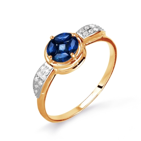 Т141016065 золотое кольцо с сапфирами и бриллиантами