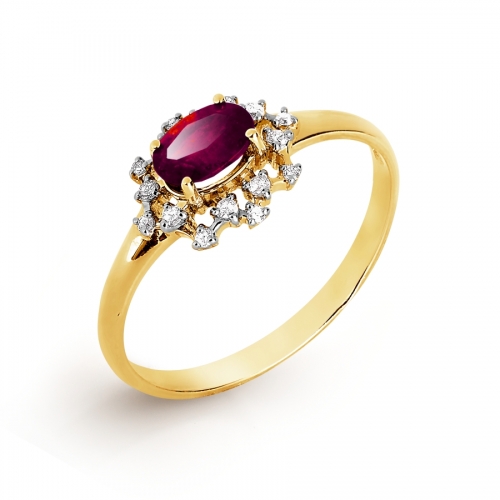 Кольцо из желтого золота с рубином и бриллиантом