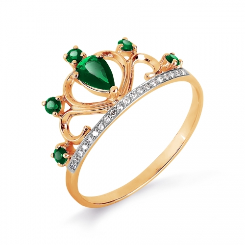 Ювелирный завод Топаз Золотое кольцо Корона с изумрудом, бриллиантами