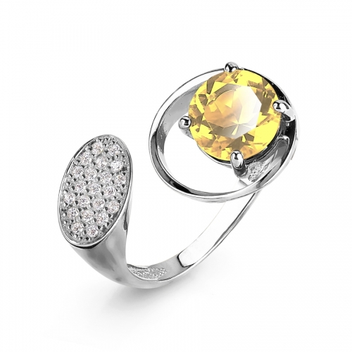 Женское кольцо из белого золота с цитрином и фианитами
