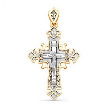 3494-100 золотой крестик в кельтском стиле с бриллиантами