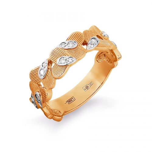Золотое кольцо Растительное с фианитами