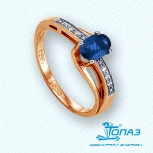 Ювелирный завод Топаз Золотое кольцо с сапфиром и бриллиантами