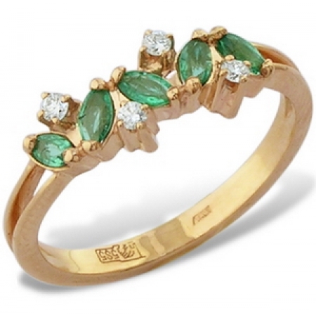 Т-13085 золотое кольцо с изумрудом и бриллиантами