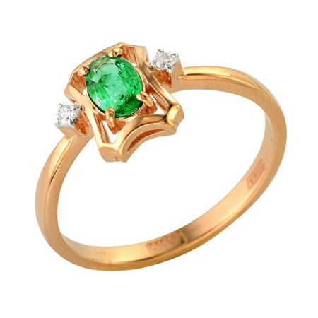Т-12740 золотое кольцо с изумрудом и бриллиантами