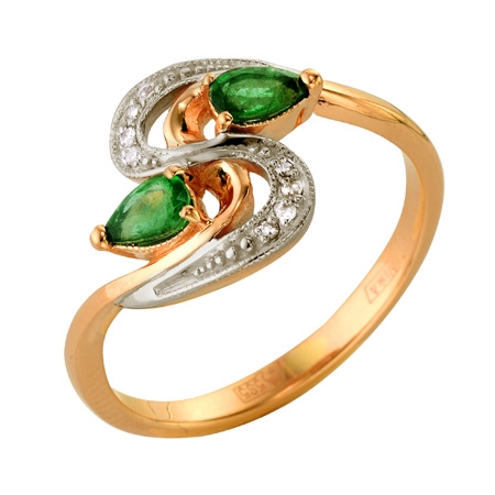 Т-12792 золотое кольцо с изумрудом и бриллиантами