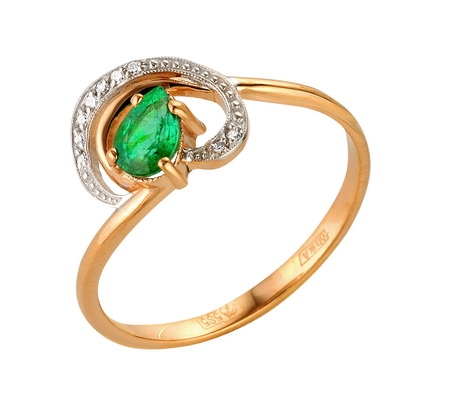 Т-12711 золотое кольцо с изумрудом и бриллиантами