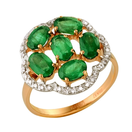 Т-12827 золотое кольцо с изумрудом и бриллиантами