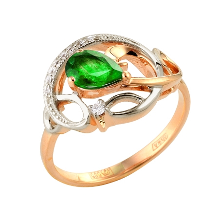 Т-13166 золотое кольцо с изумрудом и бриллиантами