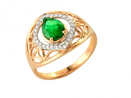 Т-12823 золотое кольцо с изумрудом и бриллиантами