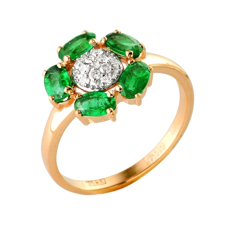 Т-13255 золотое кольцо с изумрудом и бриллиантами