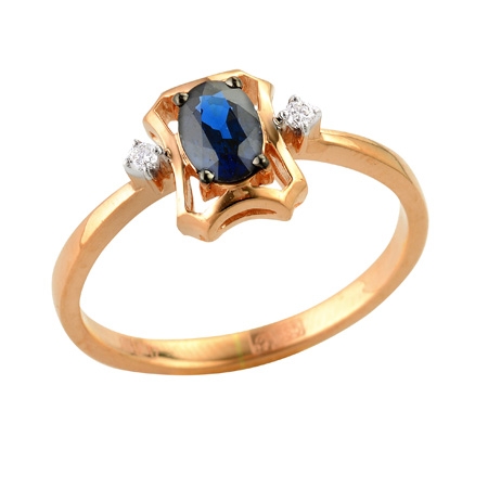 Т-13342 золотое кольцо с сапфиром и бриллиантами
