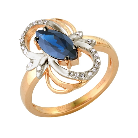 Т-13393 золотое кольцо с сапфиром и бриллиантами