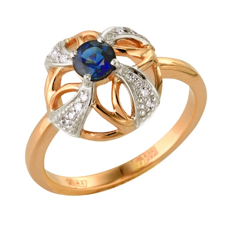 Т-13351 золотое кольцо с сапфиром и бриллиантами